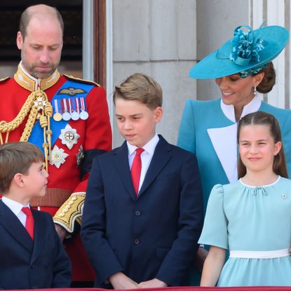 Prince William, Princess Kate, Prince George, Princess Charlotte and Prince Louis on the balcony of Buckingham Palace at Trooping the Colour