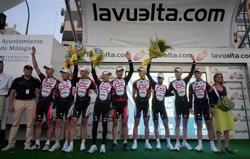 CSC Team celebrates on the podium