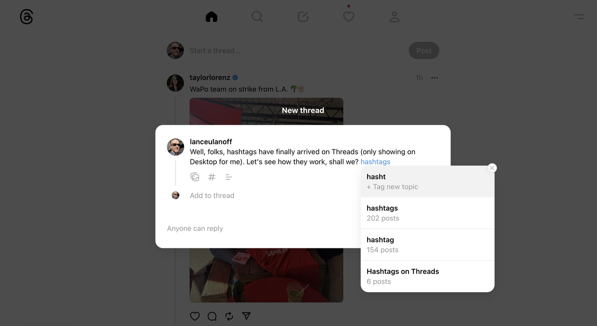 Threads hashtags