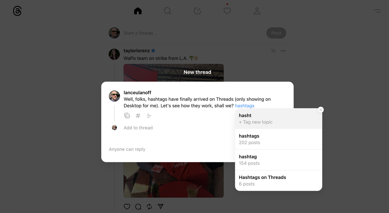 Threads hashtags