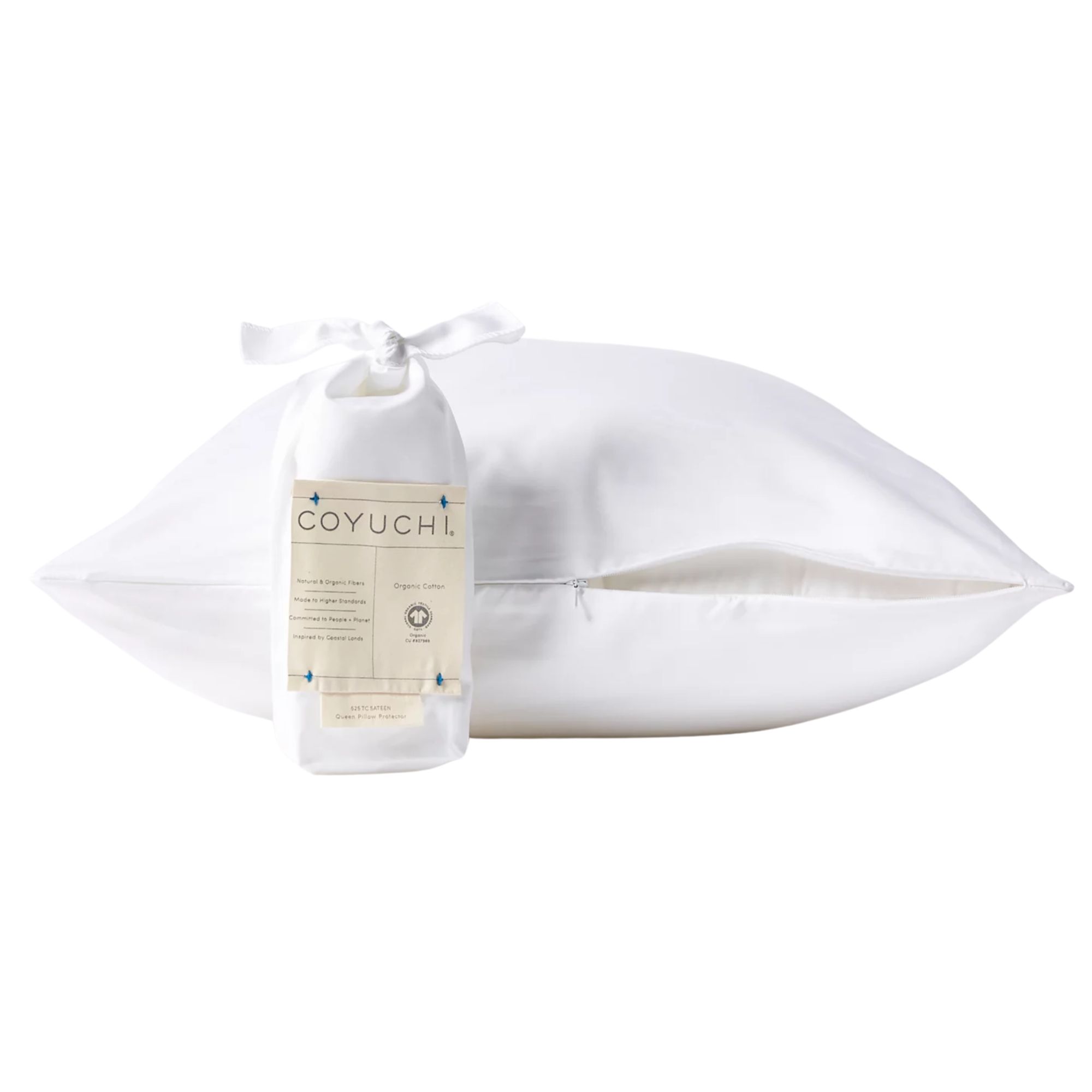 White Coyuchi pillow protector