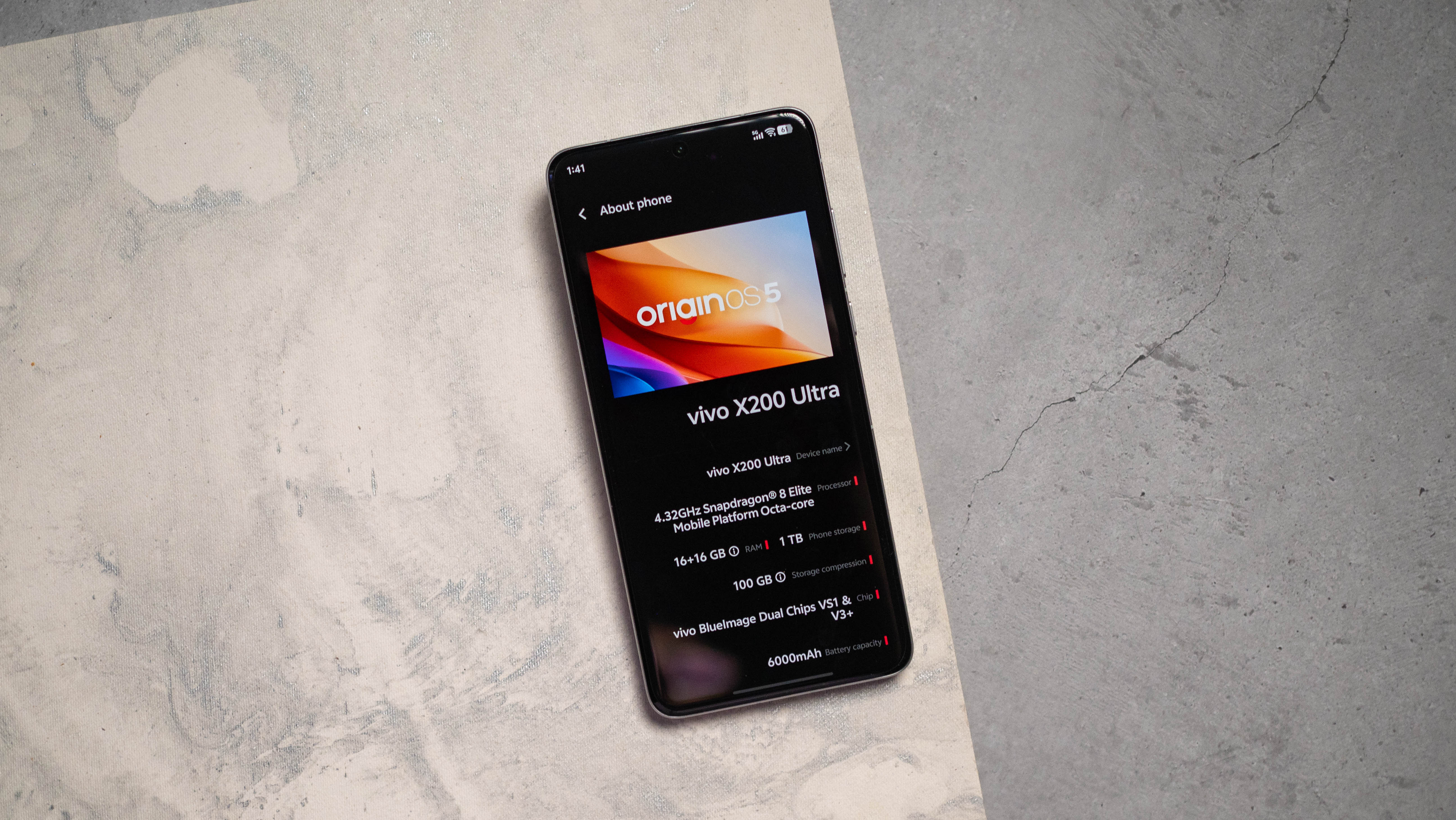 Vivo X200 Ultra about section showcasing details of the device
