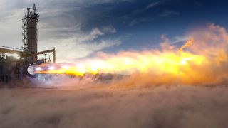 Blue Origin's BE-4 engine during a hot-fire test.