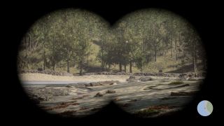 Sons of the Forest binoculars location - a view of trees near a beach, seen through binoculars