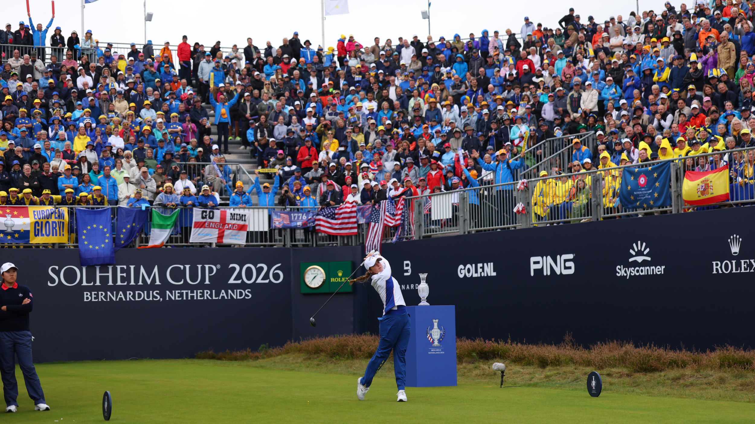 The start of the four-ball session at the Solheim Cup