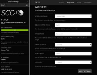 Once the controller is linked to your device, you can navigate to the SkyFi III's status and configuration pages. On the Wireless page, you can change the default Device Name, add password protection to prevent unauthorized users from joining the network and change the wireless channel (in case of interference).