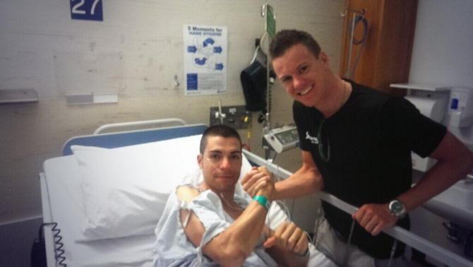Simon Clarke visits Giovanni Visconti in hospital