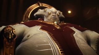 Doom: The Dark Ages Hebeth secrets and collectibles - A close-up shot of the Kreed Makyr sat in his chair.