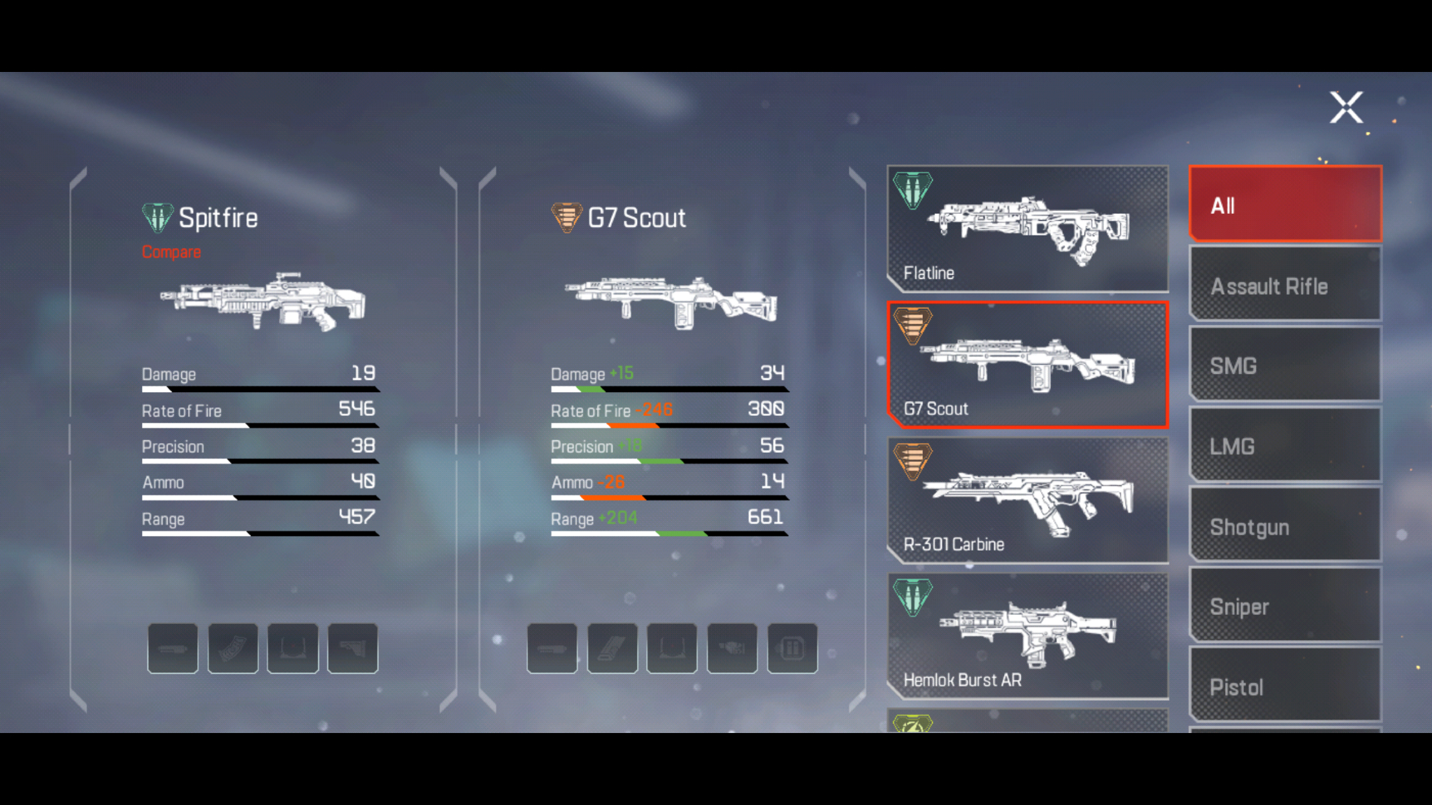 apex legends mobile weapon comparison