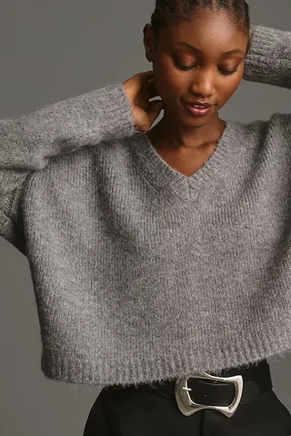 Pilcro Fuzzy V-Neck Pullover Sweater