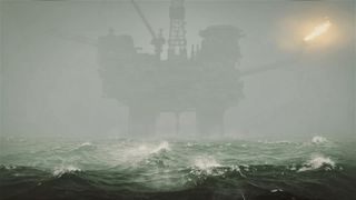 Still from the announcement trailer of Still Wakes the Deep showing an oil rig in fog