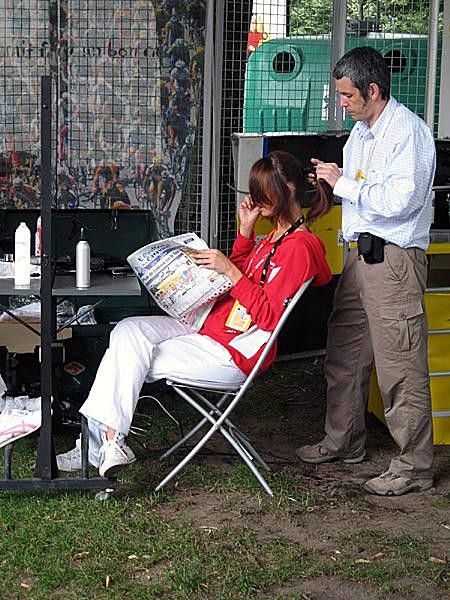 The Tour village allows riders, management and to relax and get their hair done.