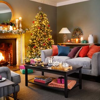 christmas tree with sofa and table