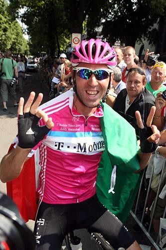 Eddy Mazzoleni (T-Mobile) was a happy man after his team's victory last night in the soccer
