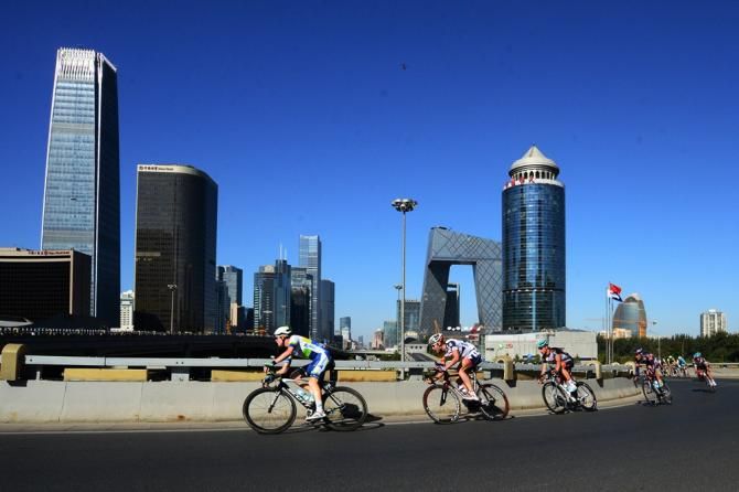 The race passes the China Central TV building