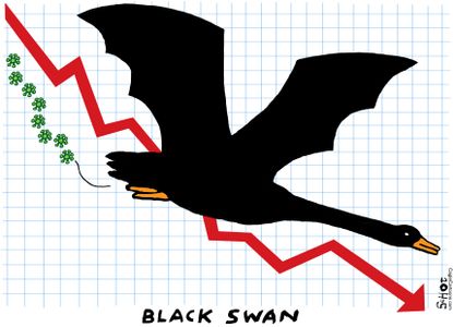 Editorial Cartoon US black swan stock marker tumbles coronavirus
