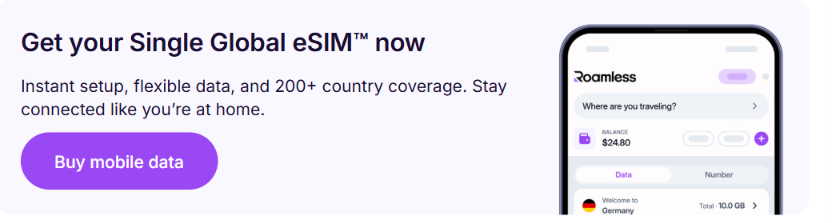 roamless single global esim