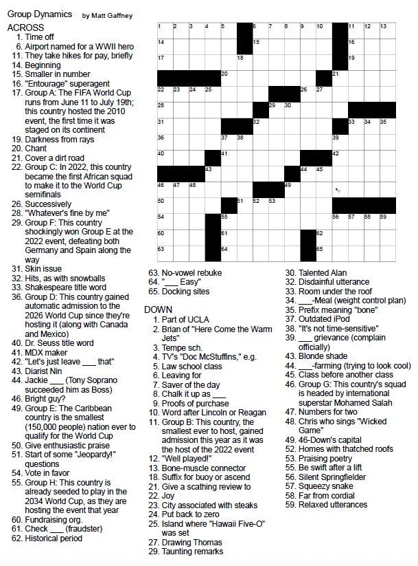 An unsolved crossword puzzle.