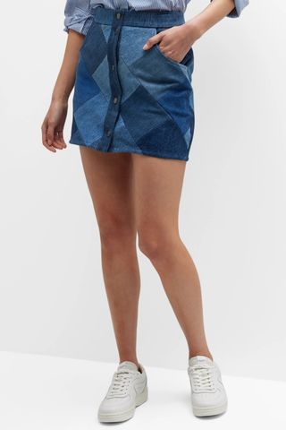 The Square Patchwork Denim Mini Skirt