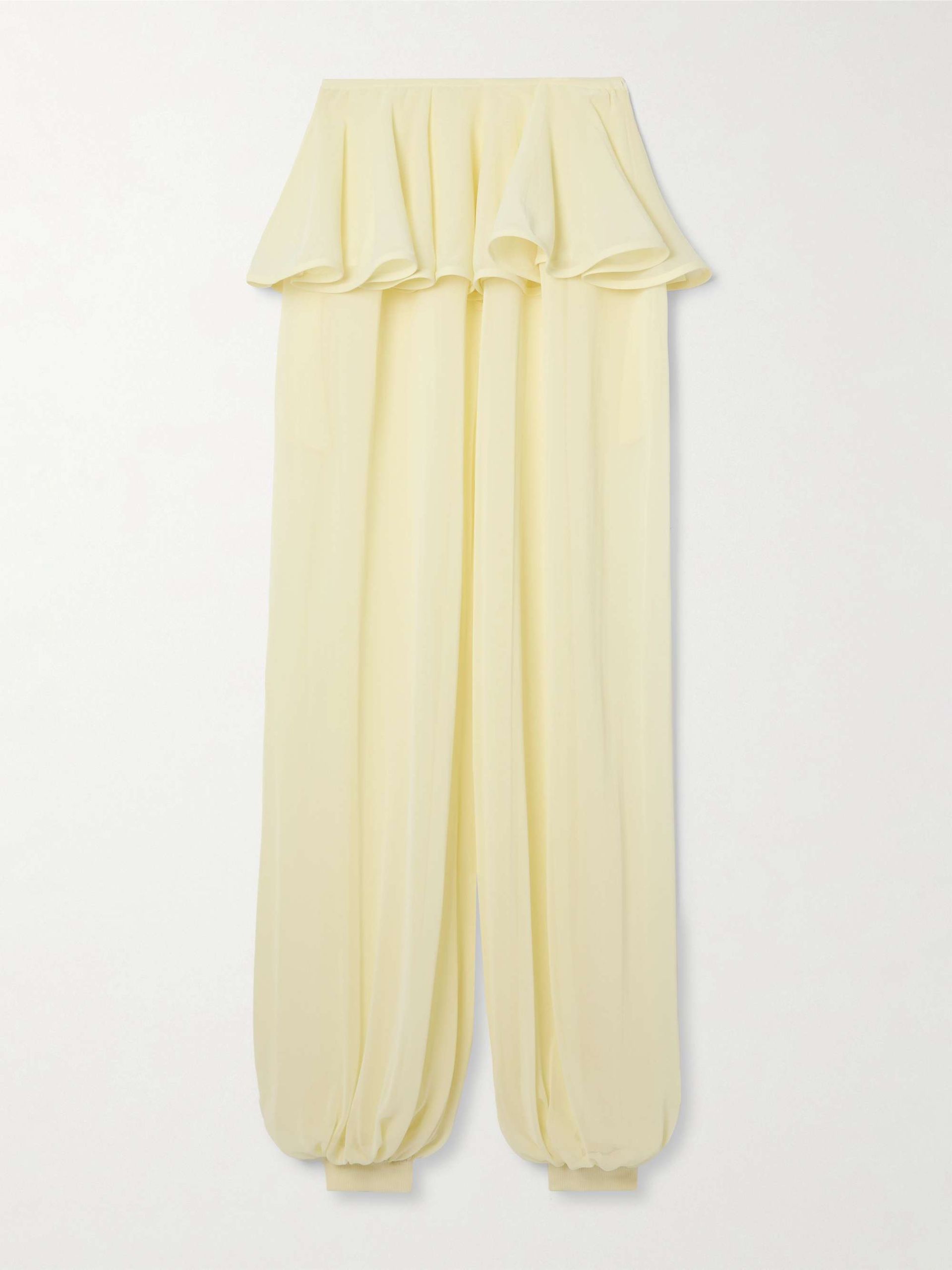 Pleated Georgette Peplum Tapered Pants
