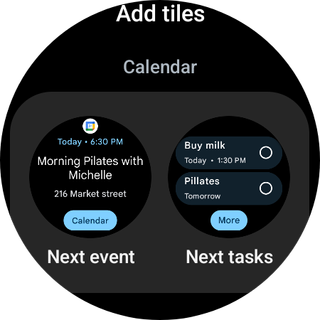Google Calendar's Wear OS app offers two new tiles for events and tasks.