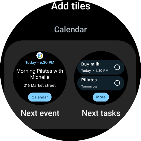 Google Calendar's Wear OS app offers two new tiles for events and tasks.