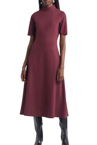 Mock Neck Ponte Knit Fit & Flare Dress