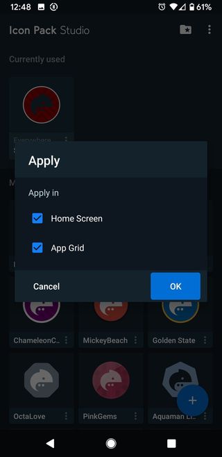 Home Screen, App Grid, OK