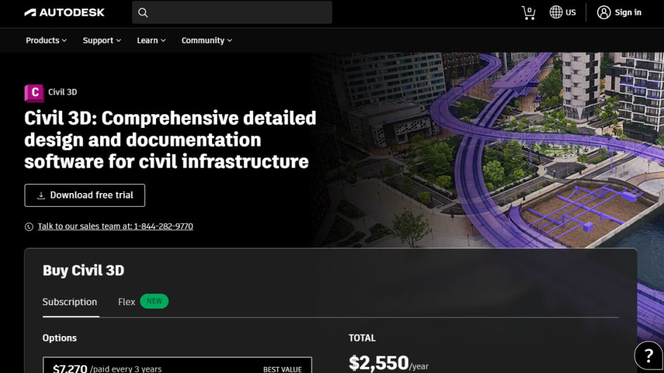 Website screenshot for Civil 3D