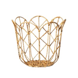 A woven storage basket that's a flower shape