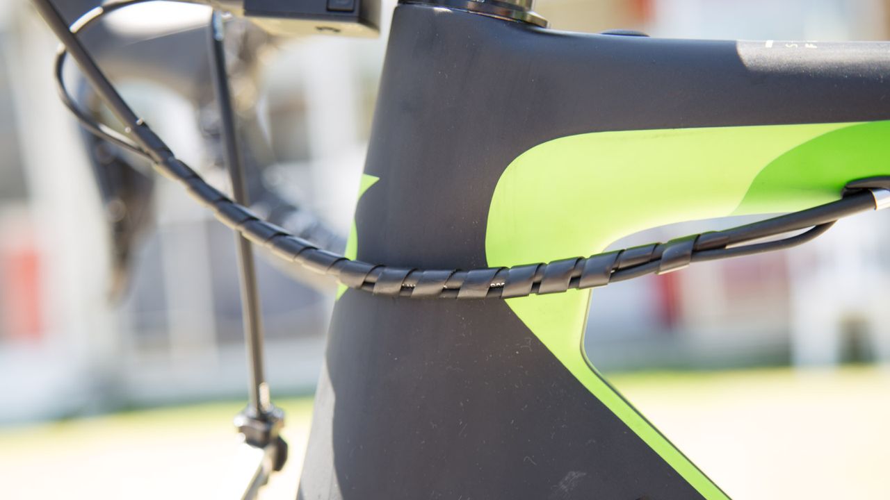 The brake cables and gear wires are kept together neatly
