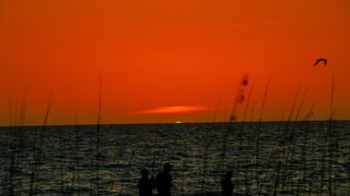 a flash of green light on the horizon during sunrise over the sea