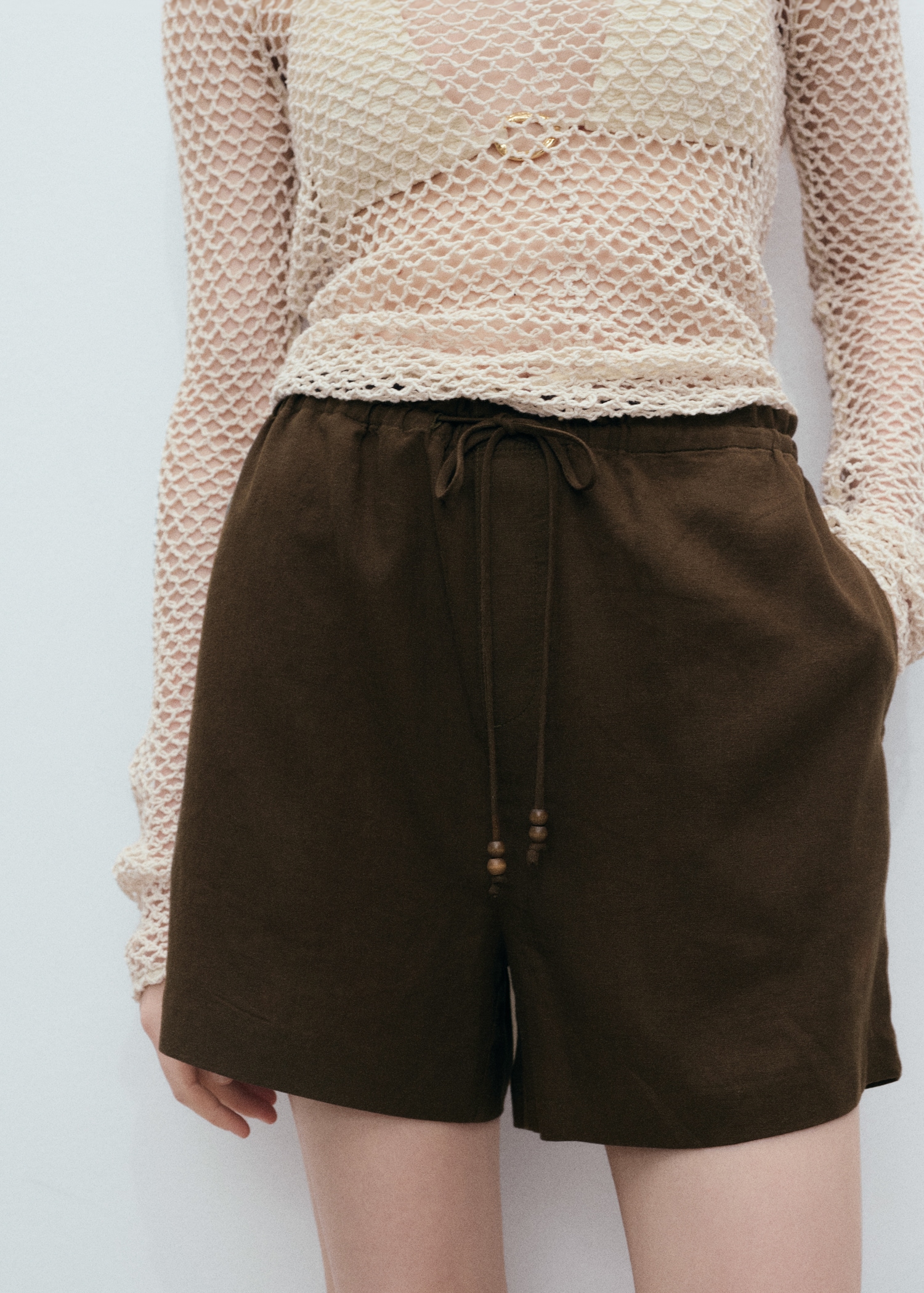 Direct linen shorts with tie-women | Mango UK