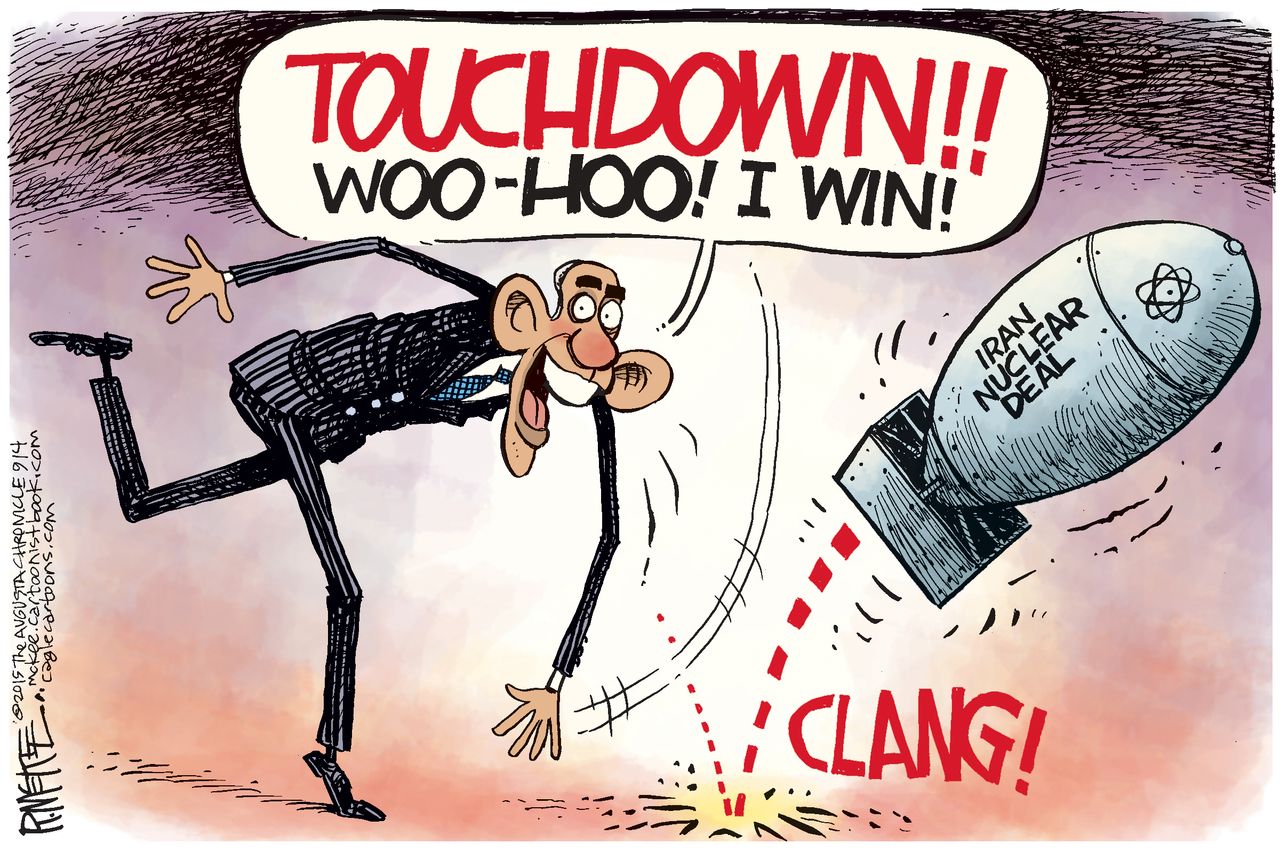 Obama cartoon U.S. Iran Deal Tom Brady