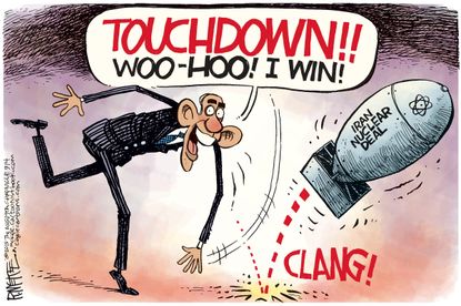 Obama cartoon U.S. Iran Deal Tom Brady