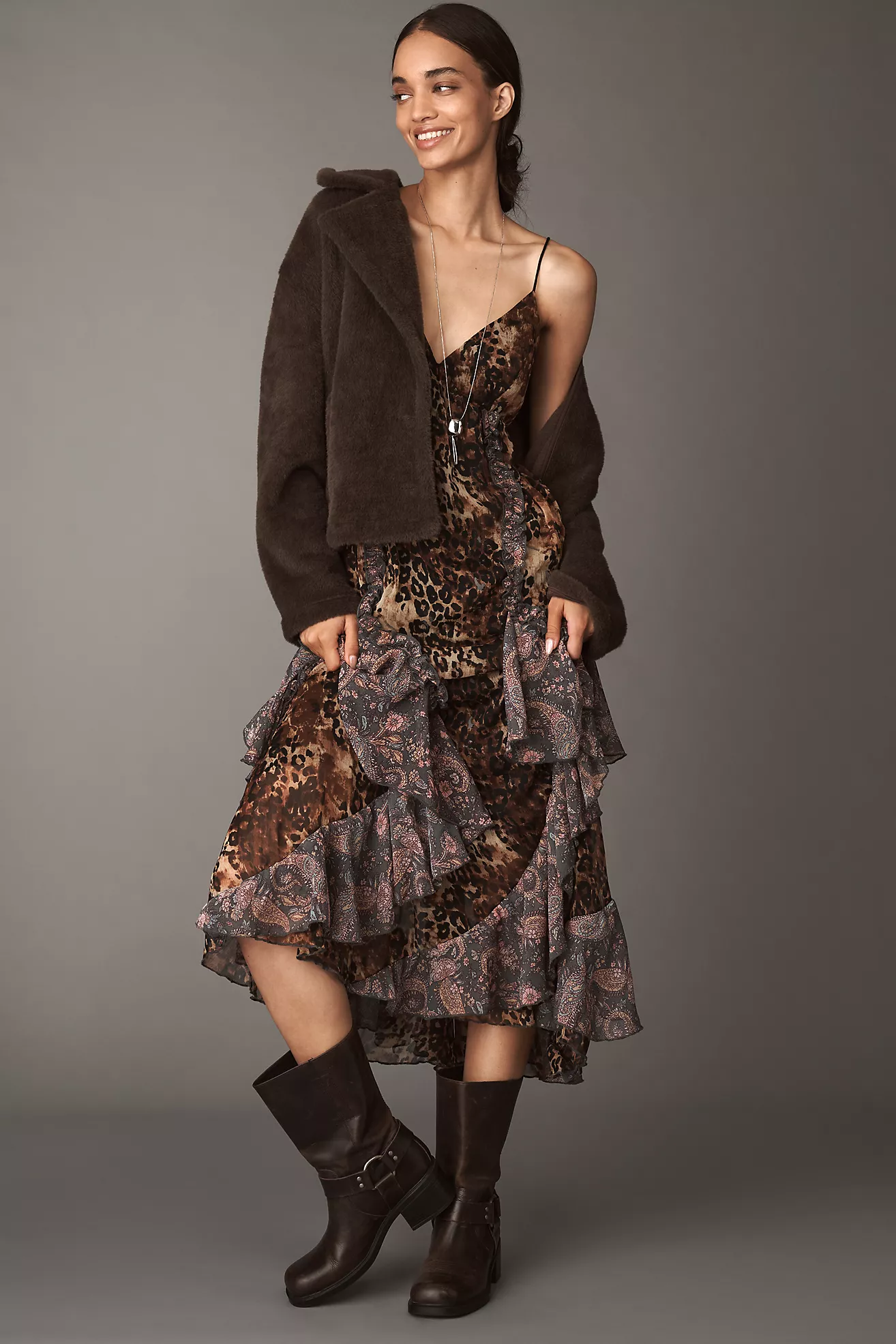 By Anthropologie Ruffled Chiffon Maxi Dress