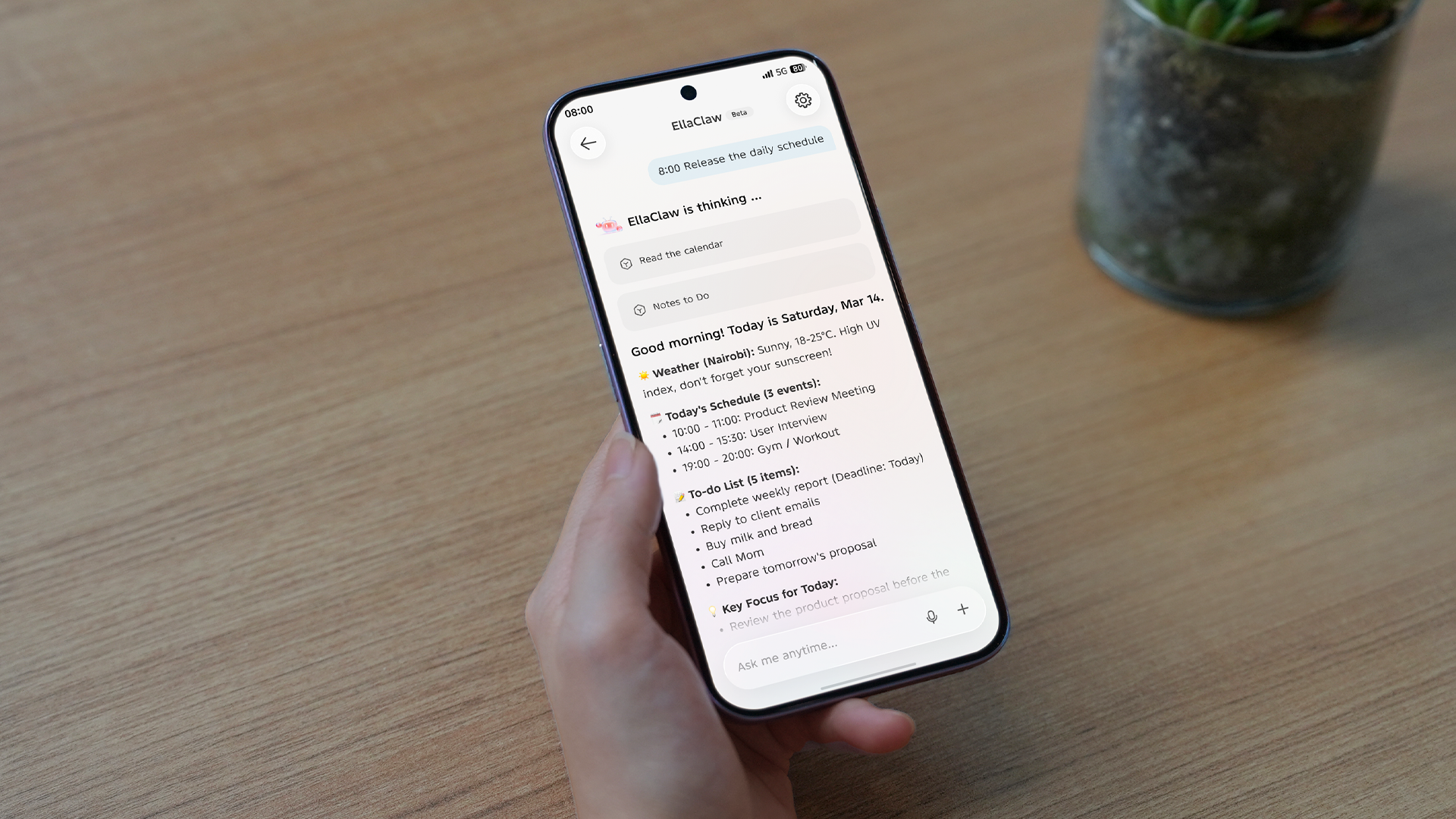 EllaClaw on a Tecno phone