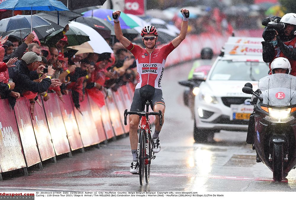 Wellens celebrates as he crosses the line