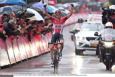 Wellens celebrates as he crosses the line