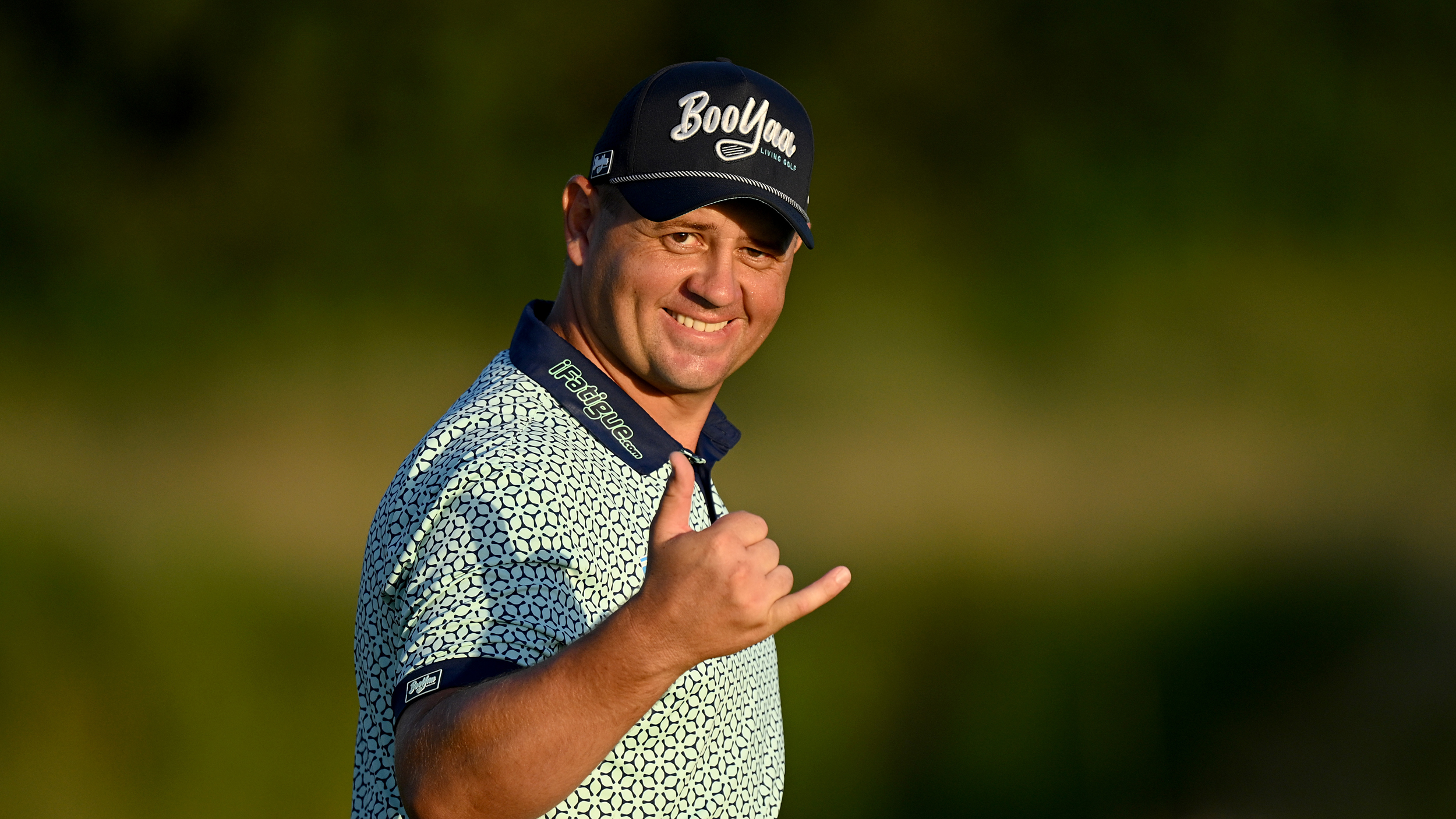 Daniel Van Tonder makes a hand gesture to the camera at the 2025 Mauritius Open