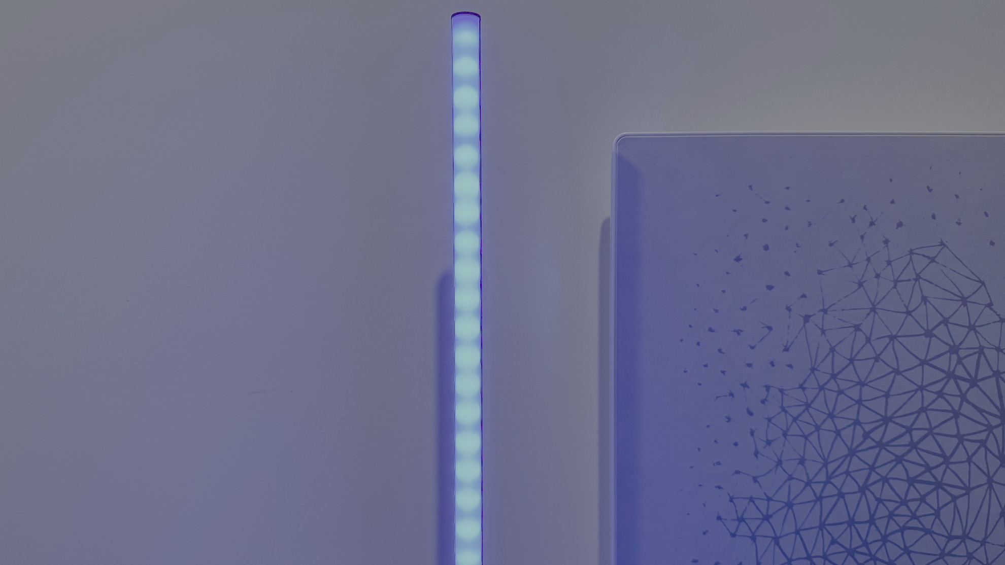 LEDs inside the Nanoleaf Smart Multicolor Floor Lamp lit in a blue light
