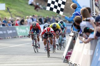 Caleb Ewan sprints for the line