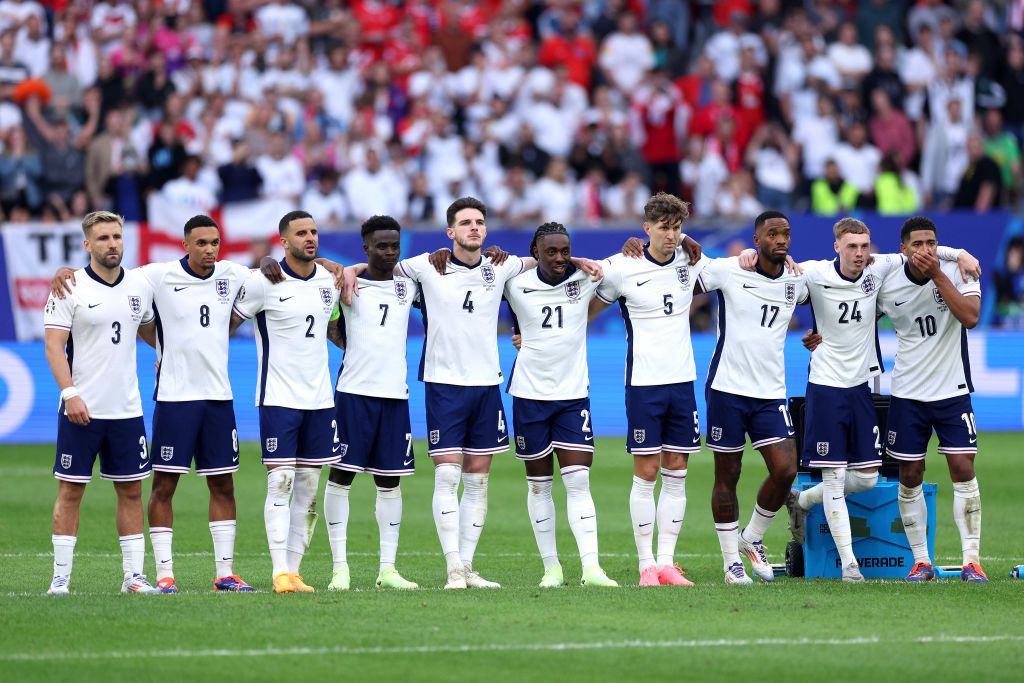 England&#039;s Euro 2024 squad during the penalty shootout against Switzerland 