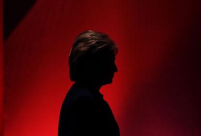 Hillary Clinton silhouetted in New Hampshire