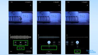 Screenshots showing the Audio Magic Eraser editing interface on Google Pixel 8 Pro
