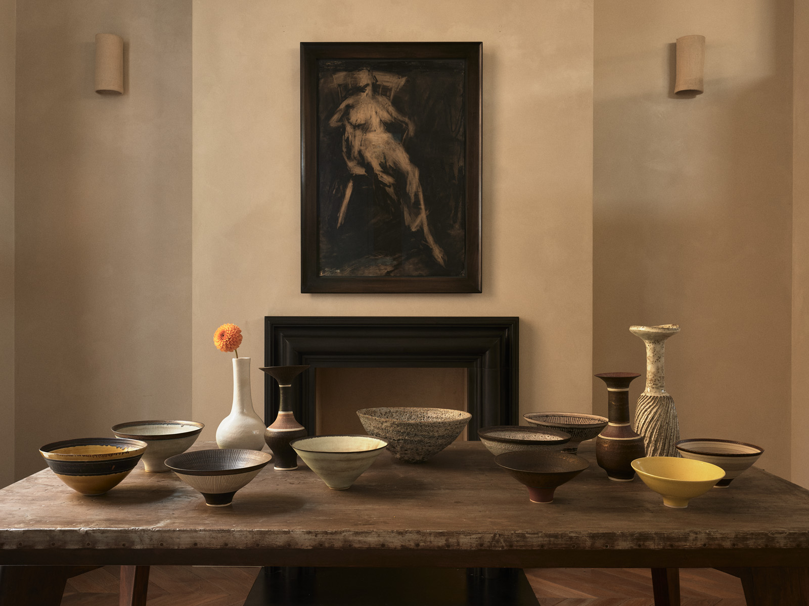 pottery arranged in North London house