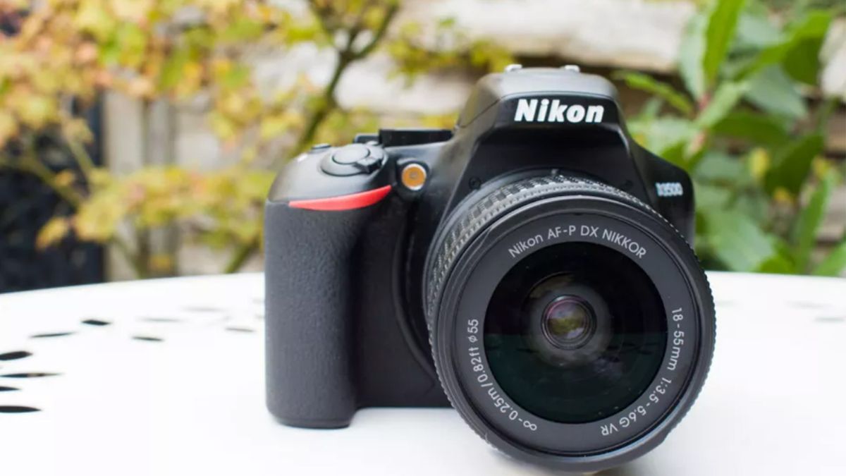 A photo of the Nikon D3500 on a table, taken during our review