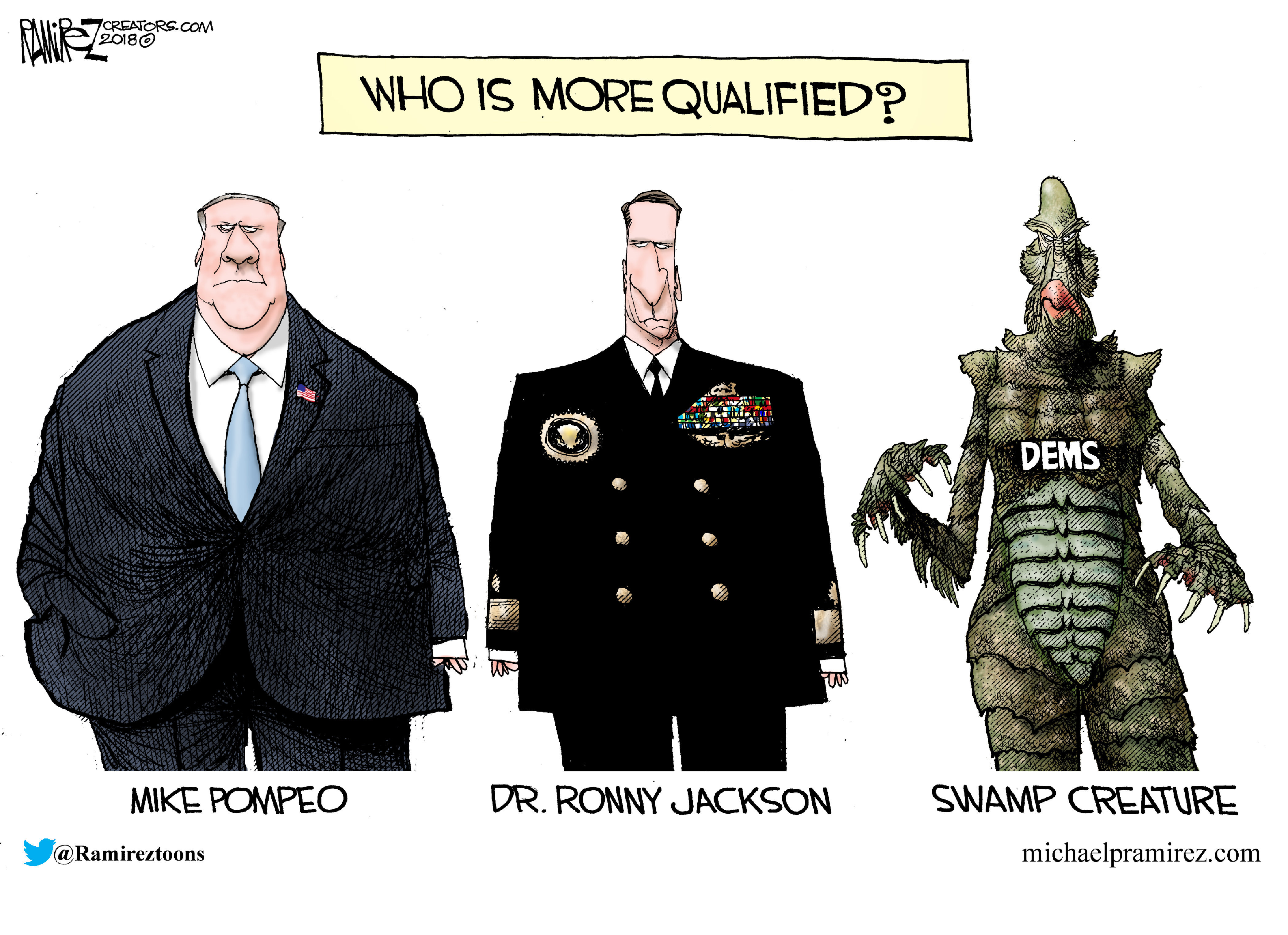 Political cartoon U.S. Mike Pompeo Ronny Jackson swamp creature ...