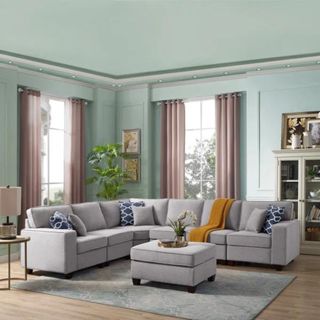 Gray sectional sofa in Halle Berry's living room