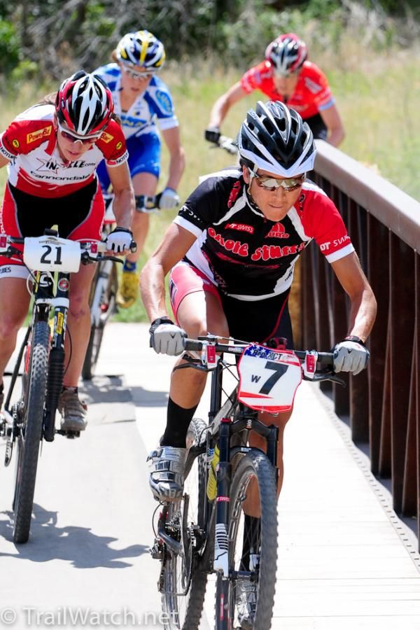 Pua Sawicki (Okole Stuff.com) ahead of Park, Gould, and Compton after one lap.